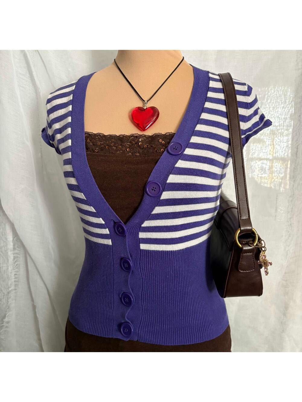 purple cropped fitted cardigan